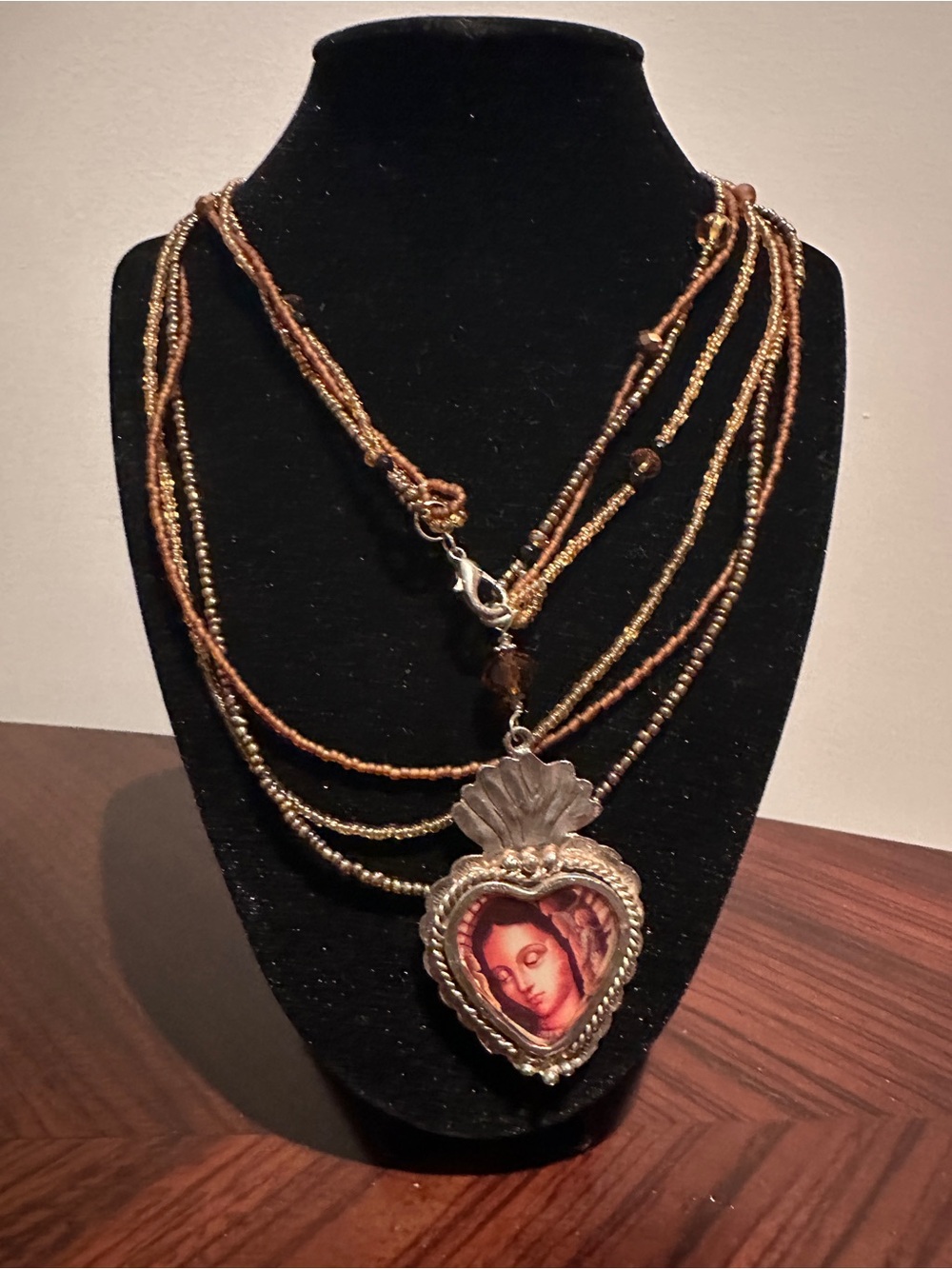 Virgin of Guadalupe Sacred Heart Beaded Necklace